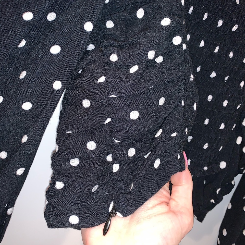 Zara Black Crop Top w/ White Polka Dots | SZ US S - Picture 7 of 9